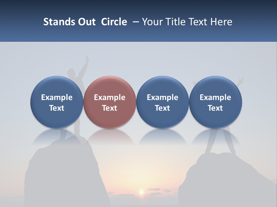 Two People Standing On Top Of A Mountain With Their Arms In The Air PowerPoint Template