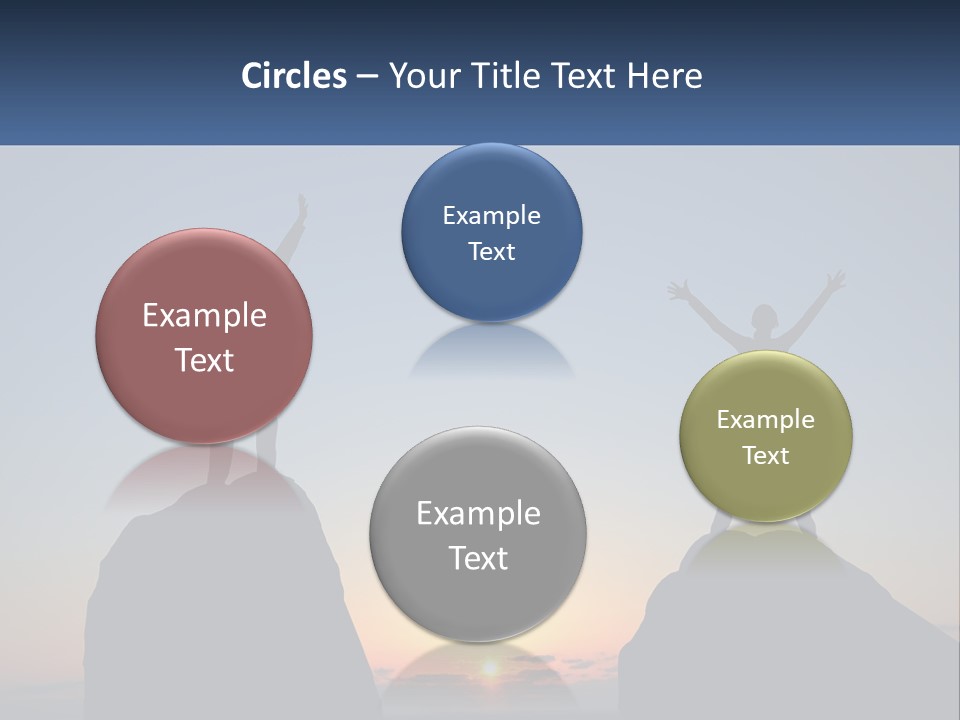 Two People Standing On Top Of A Mountain With Their Arms In The Air PowerPoint Template