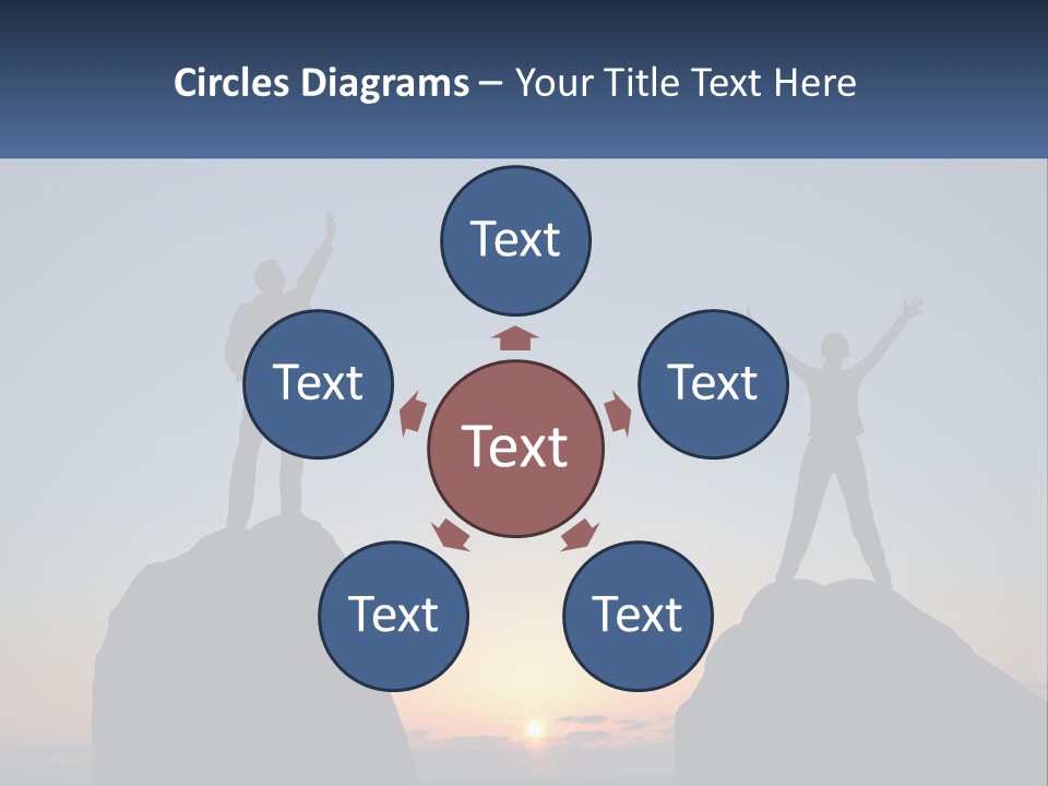 Two People Standing On Top Of A Mountain With Their Arms In The Air PowerPoint Template