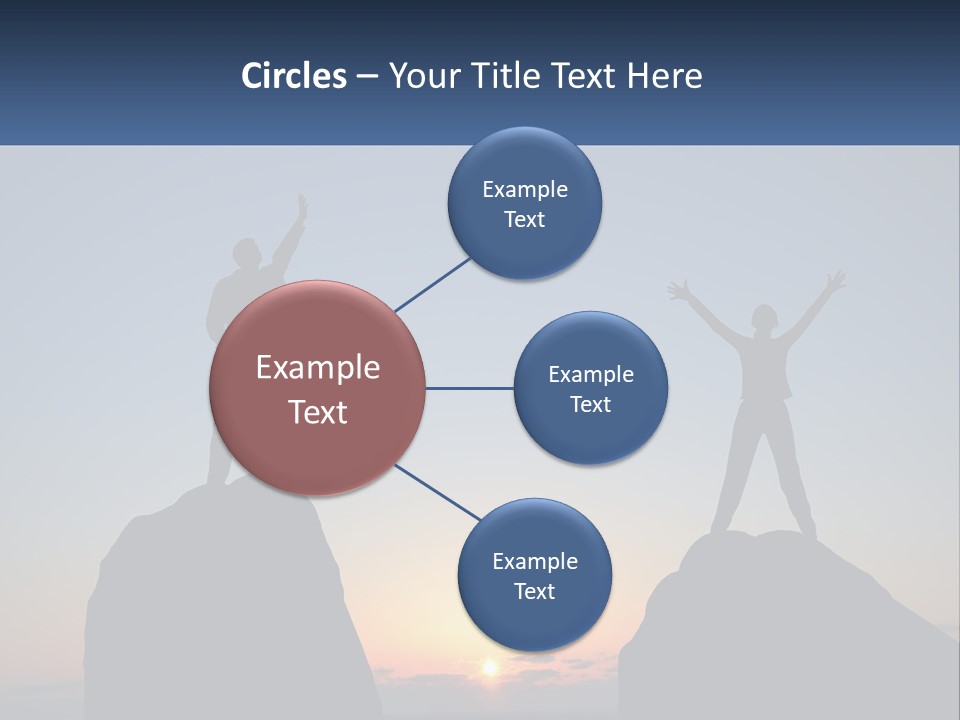 Two People Standing On Top Of A Mountain With Their Arms In The Air PowerPoint Template