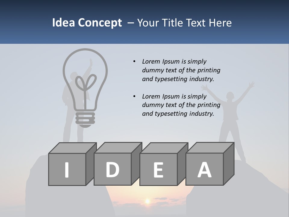 Two People Standing On Top Of A Mountain With Their Arms In The Air PowerPoint Template