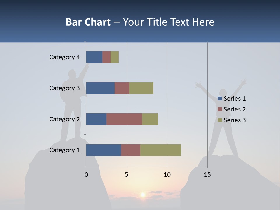 Two People Standing On Top Of A Mountain With Their Arms In The Air PowerPoint Template