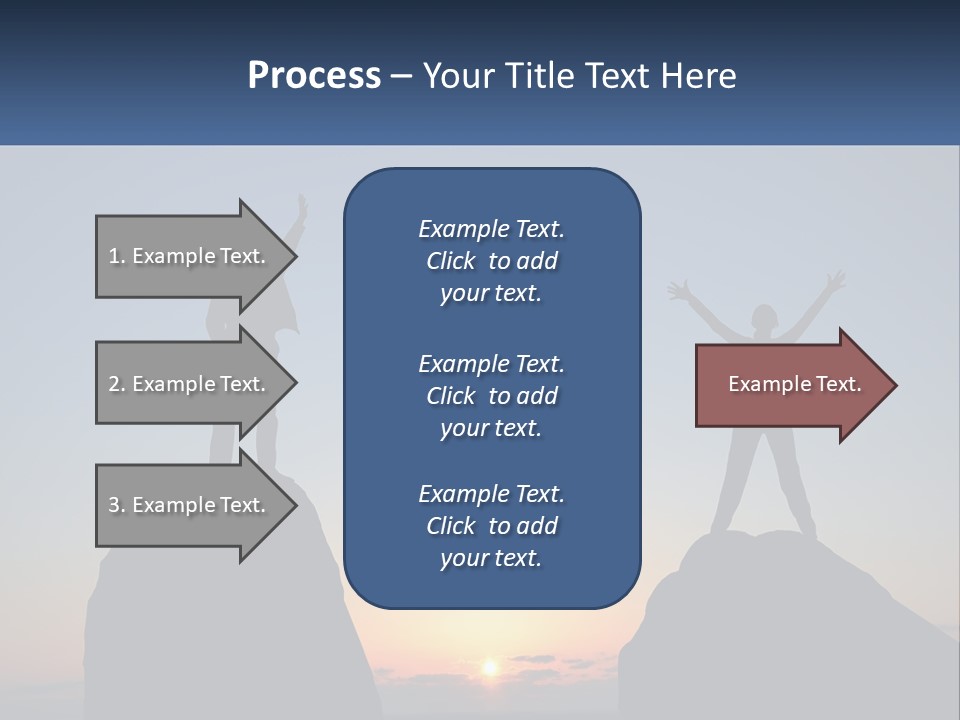 Two People Standing On Top Of A Mountain With Their Arms In The Air PowerPoint Template