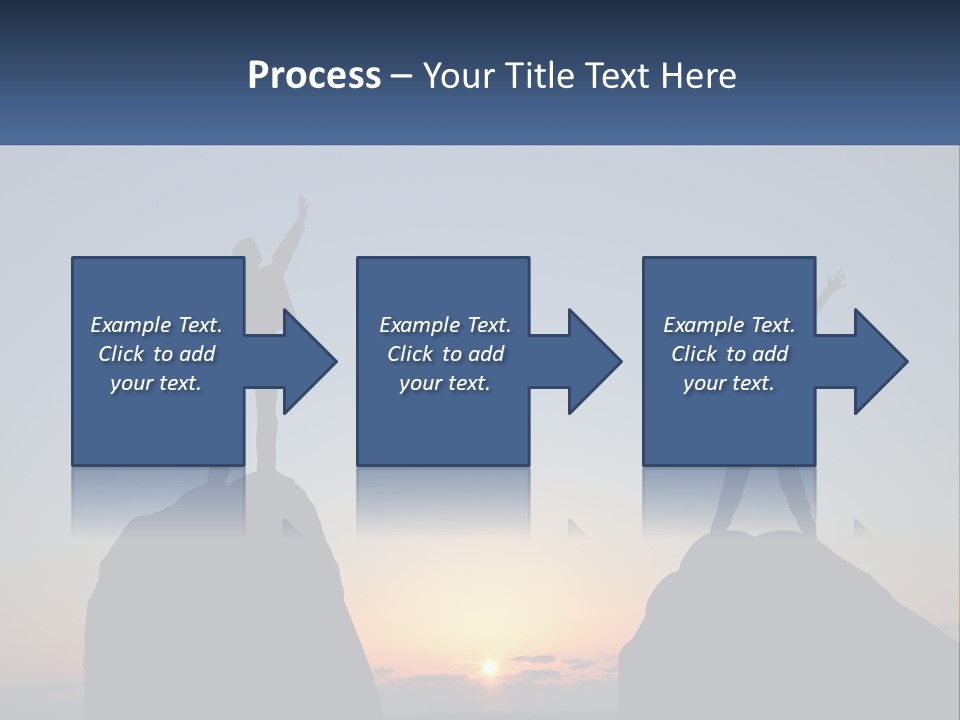 Two People Standing On Top Of A Mountain With Their Arms In The Air PowerPoint Template
