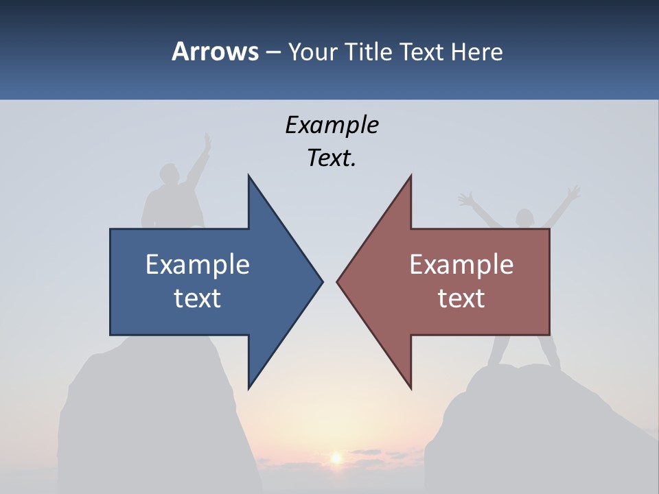 Two People Standing On Top Of A Mountain With Their Arms In The Air PowerPoint Template