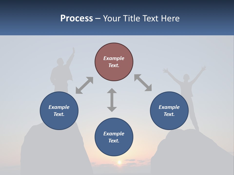 Two People Standing On Top Of A Mountain With Their Arms In The Air PowerPoint Template