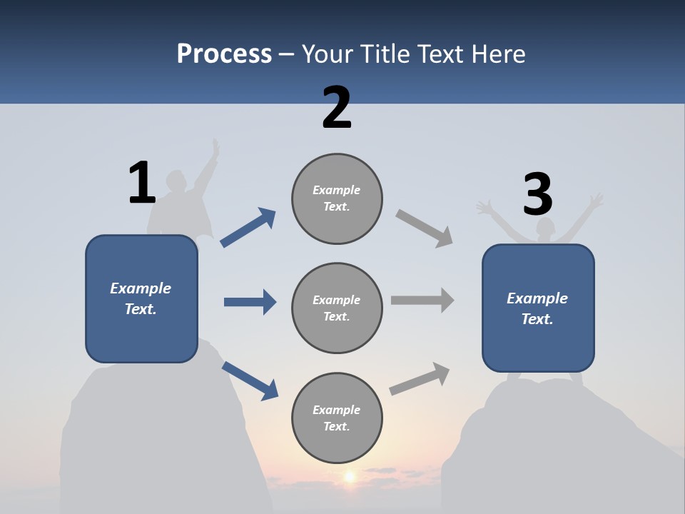 Two People Standing On Top Of A Mountain With Their Arms In The Air PowerPoint Template