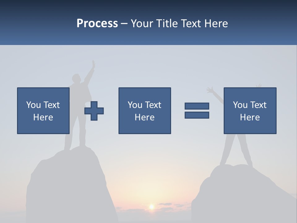Two People Standing On Top Of A Mountain With Their Arms In The Air PowerPoint Template