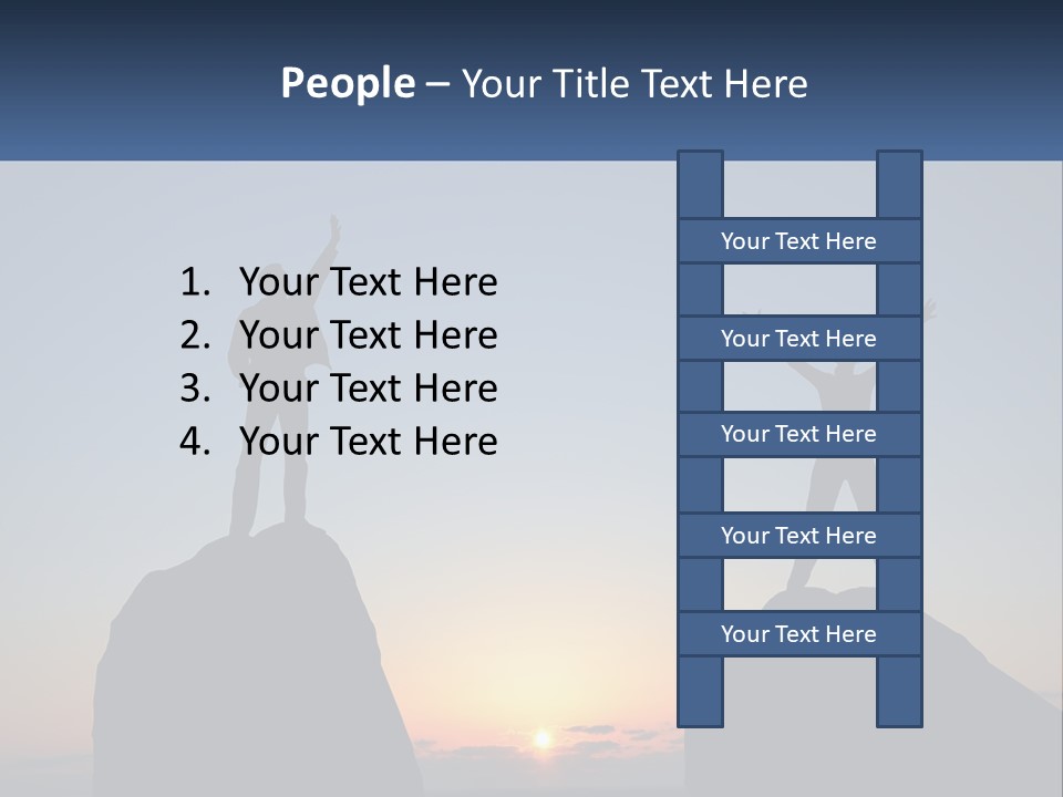 Two People Standing On Top Of A Mountain With Their Arms In The Air PowerPoint Template