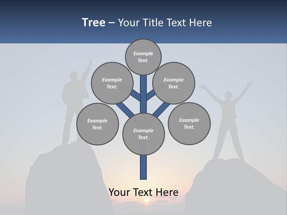 Two People Standing On Top Of A Mountain With Their Arms In The Air PowerPoint Template