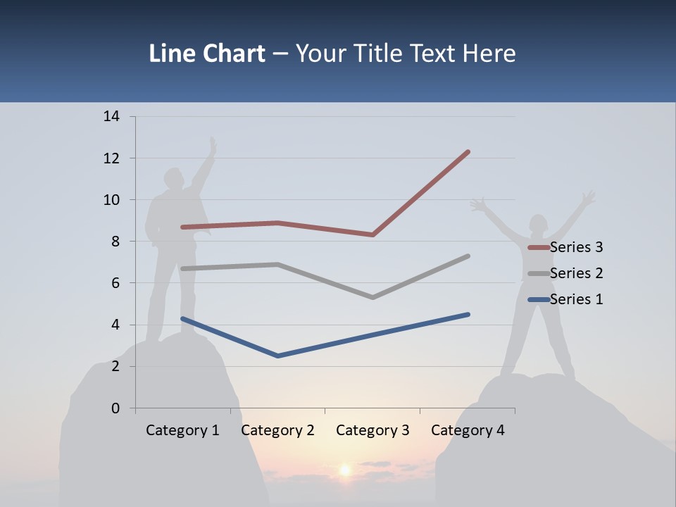 Two People Standing On Top Of A Mountain With Their Arms In The Air PowerPoint Template