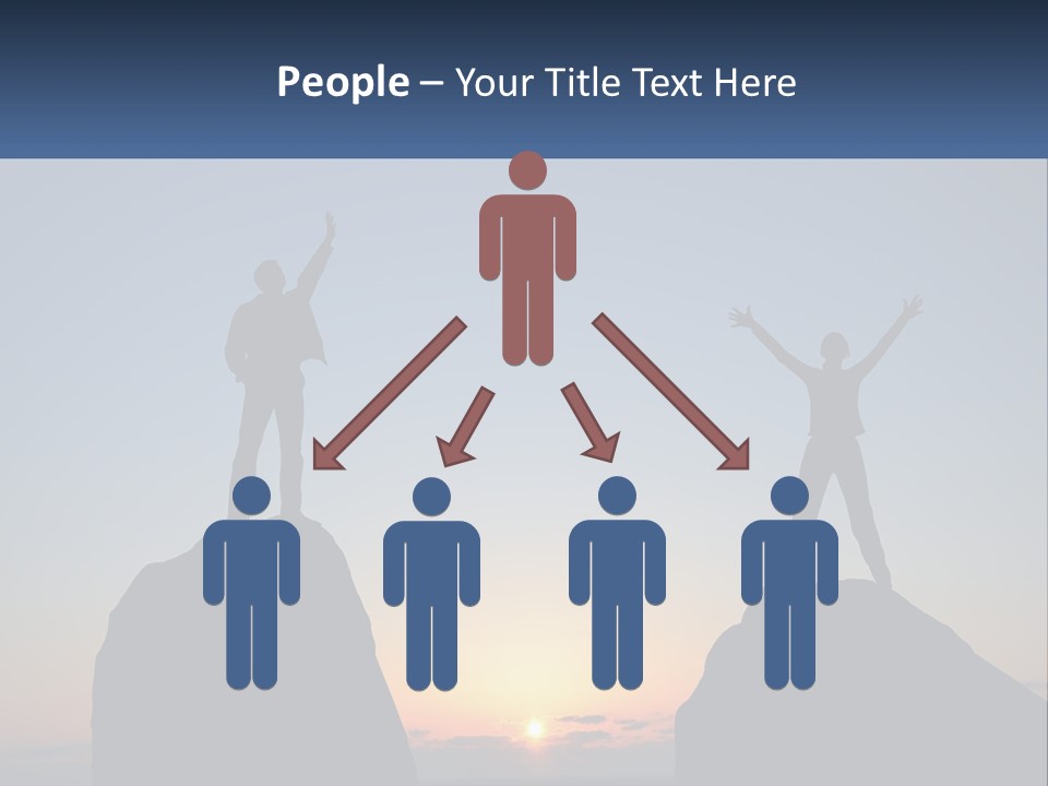 Two People Standing On Top Of A Mountain With Their Arms In The Air PowerPoint Template