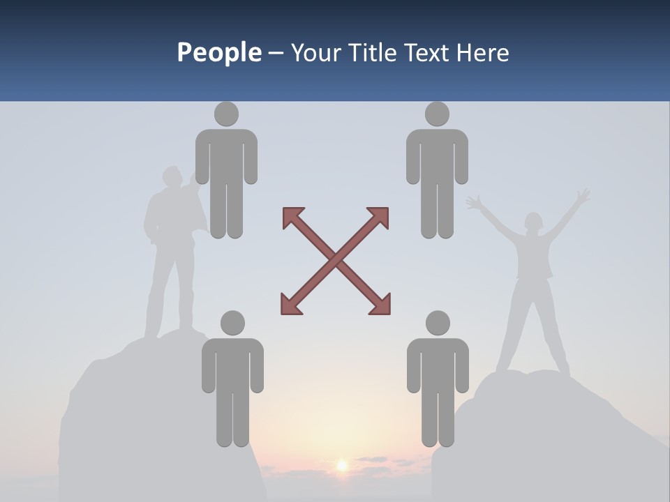 Two People Standing On Top Of A Mountain With Their Arms In The Air PowerPoint Template