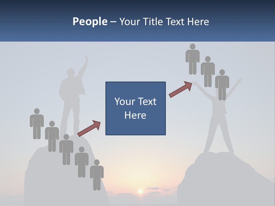 Two People Standing On Top Of A Mountain With Their Arms In The Air PowerPoint Template