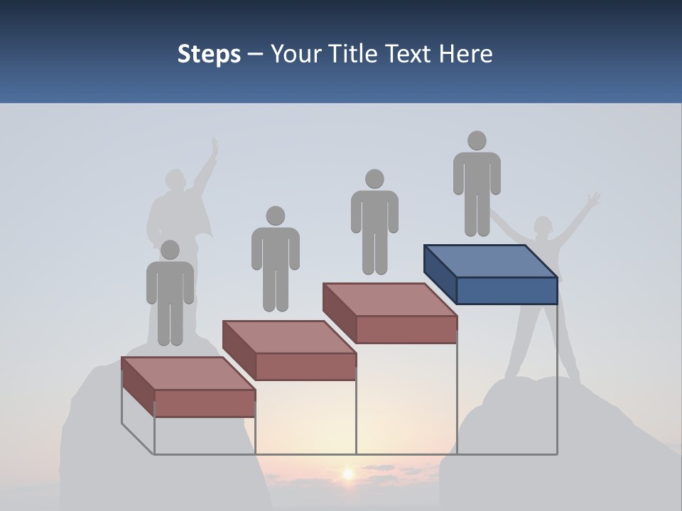 Two People Standing On Top Of A Mountain With Their Arms In The Air PowerPoint Template