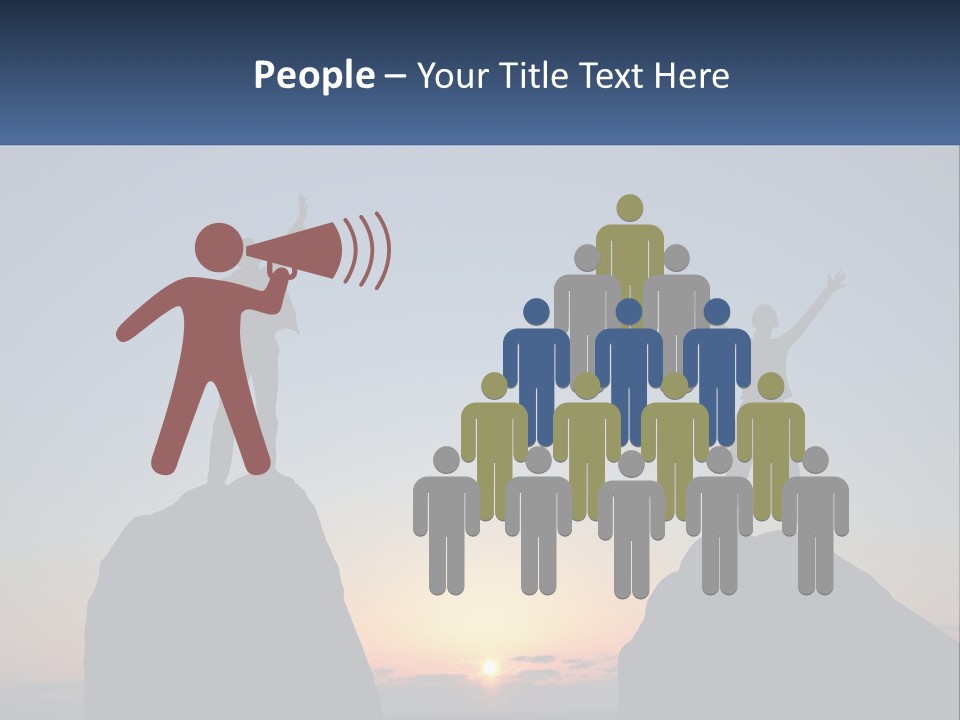 Two People Standing On Top Of A Mountain With Their Arms In The Air PowerPoint Template