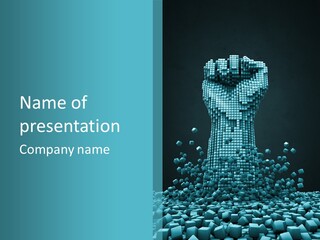 A Powerpoint Presentation With A Fist Made Out Of Cubes PowerPoint Template