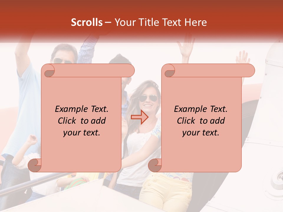 A Group Of People On A Plane With Their Arms In The Air PowerPoint Template