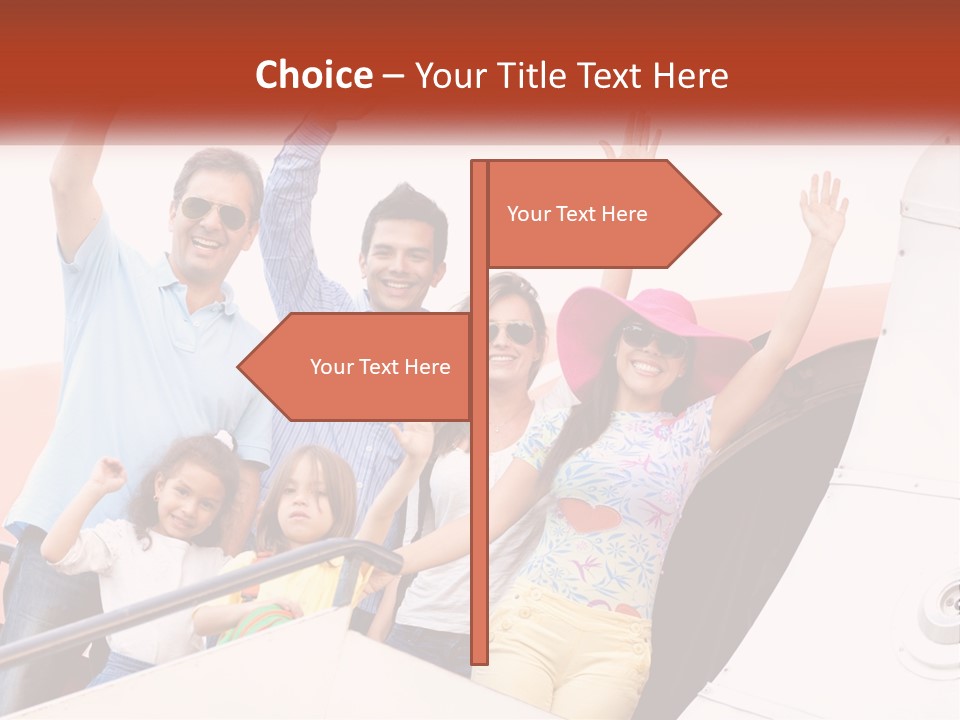 A Group Of People On A Plane With Their Arms In The Air PowerPoint Template