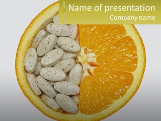 A Picture Of An Orange And Almonds On A White Background PowerPoint Template