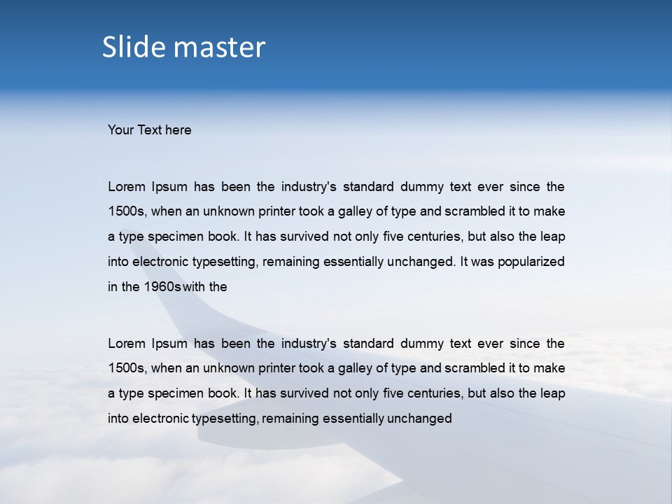 The Wing Of An Airplane Flying Above The Clouds PowerPoint Template