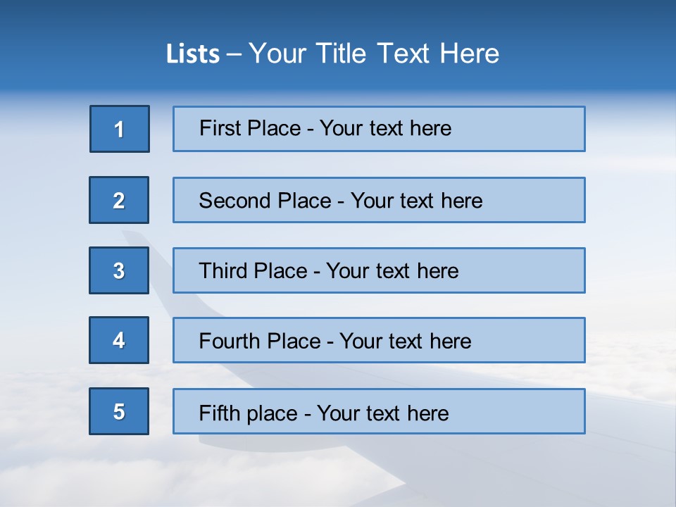 The Wing Of An Airplane Flying Above The Clouds PowerPoint Template