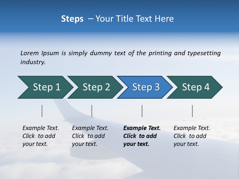 The Wing Of An Airplane Flying Above The Clouds PowerPoint Template