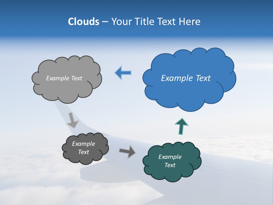 The Wing Of An Airplane Flying Above The Clouds PowerPoint Template