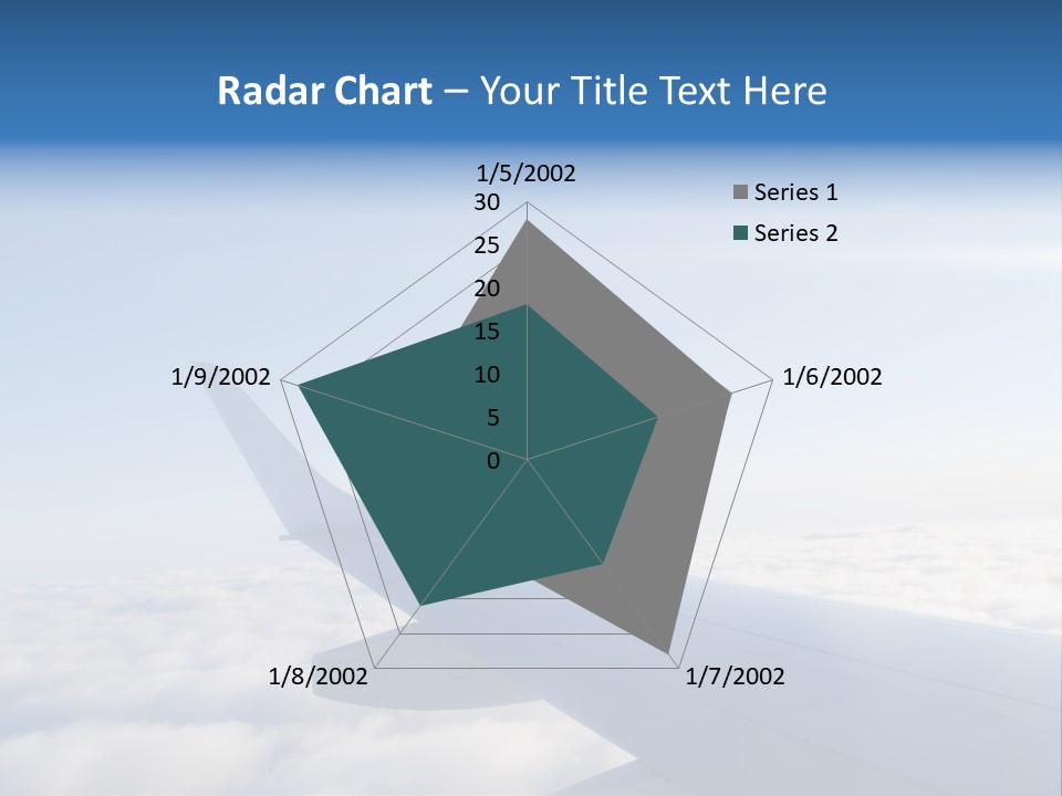 The Wing Of An Airplane Flying Above The Clouds PowerPoint Template