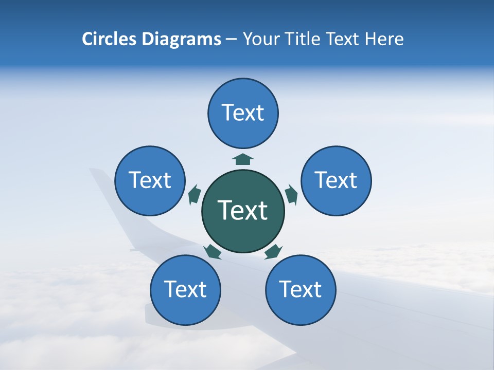 The Wing Of An Airplane Flying Above The Clouds PowerPoint Template