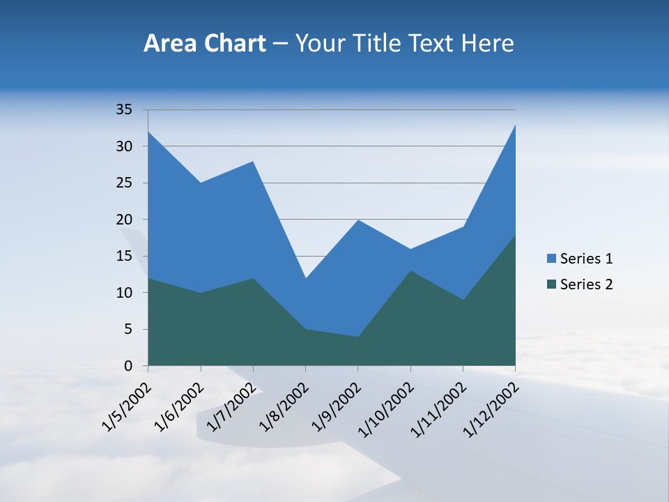 The Wing Of An Airplane Flying Above The Clouds PowerPoint Template