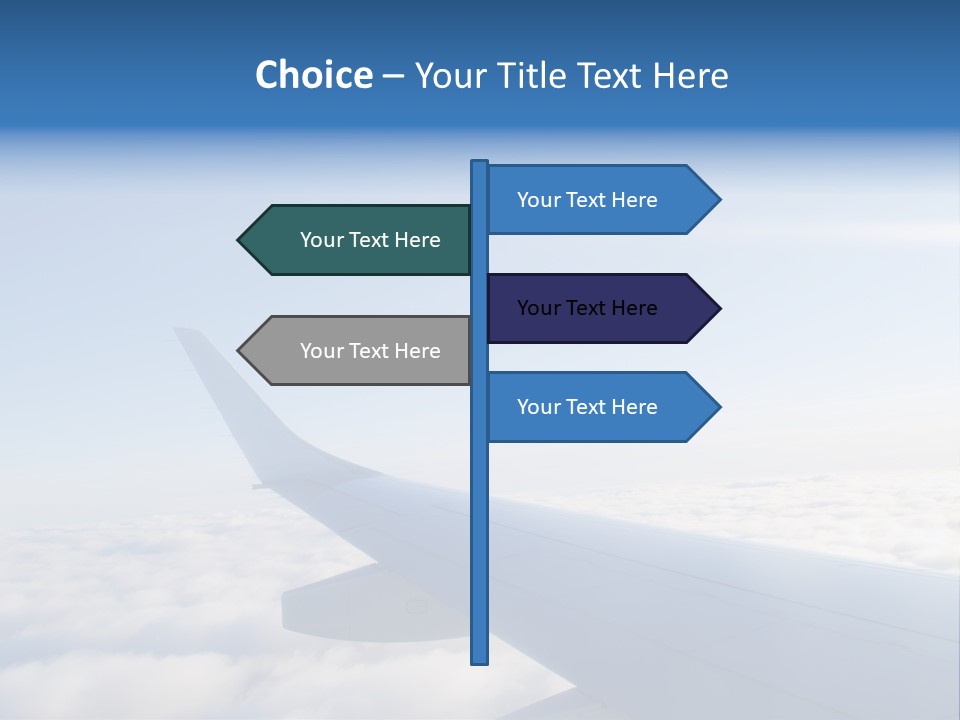The Wing Of An Airplane Flying Above The Clouds PowerPoint Template