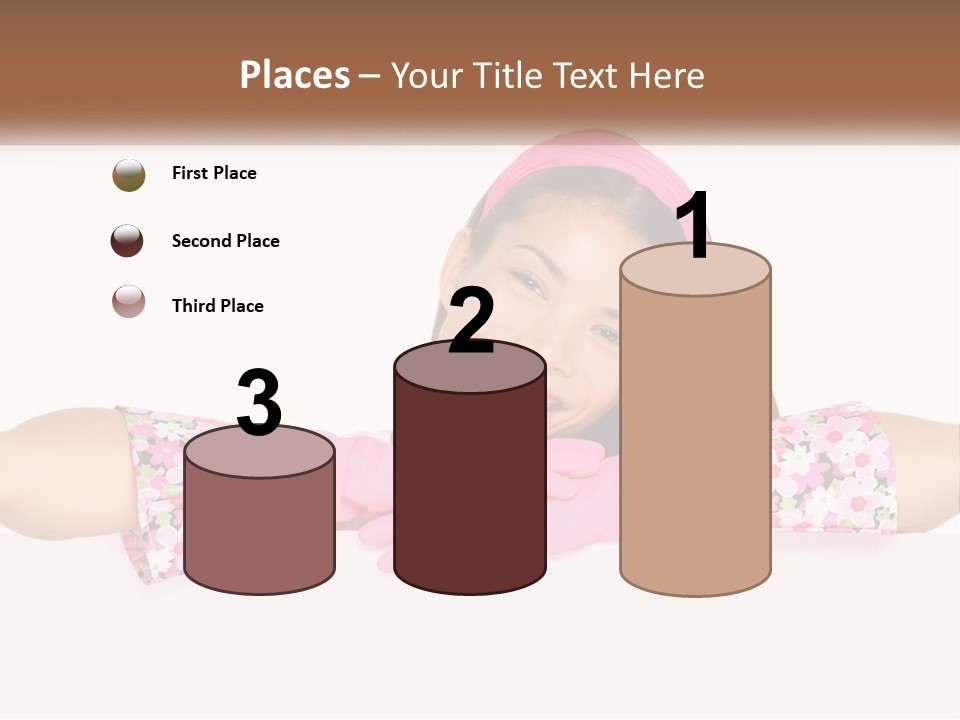 A Woman With Pink Gloves Is Smiling For The Camera PowerPoint Template