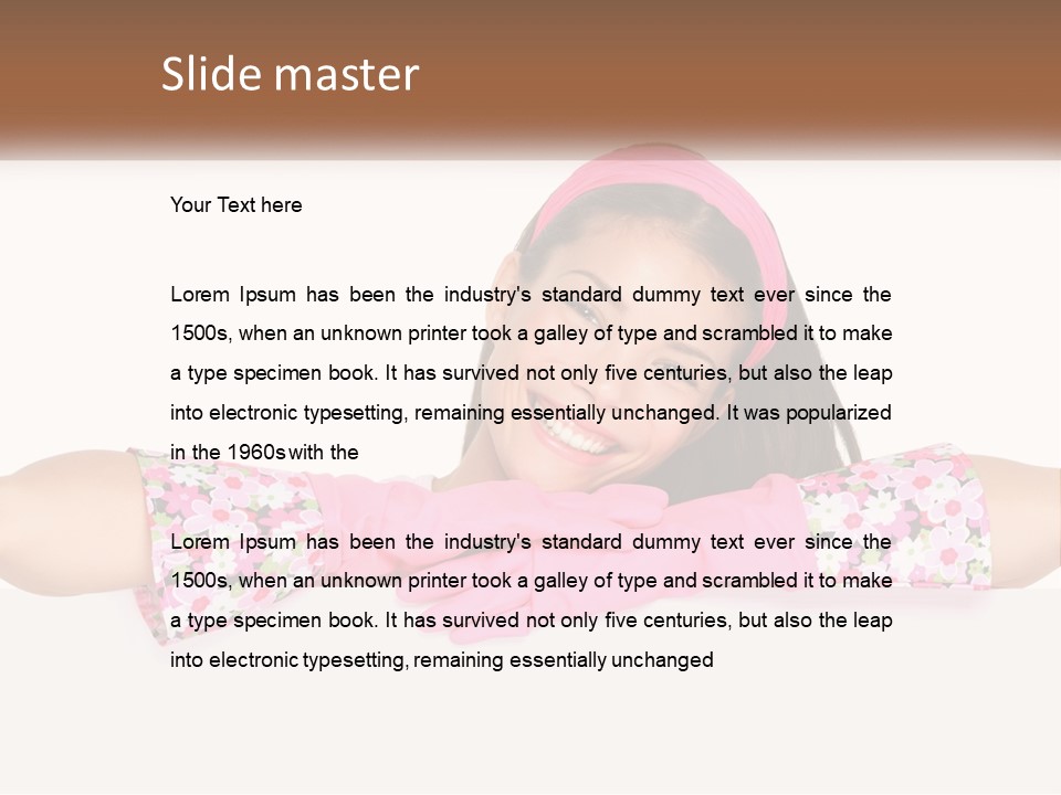 A Woman With Pink Gloves Is Smiling For The Camera PowerPoint Template