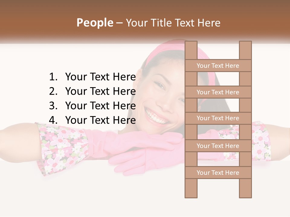 A Woman With Pink Gloves Is Smiling For The Camera PowerPoint Template