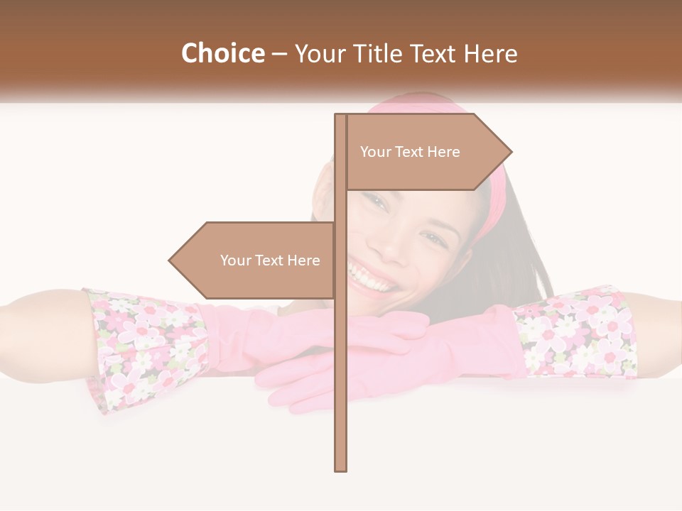 A Woman With Pink Gloves Is Smiling For The Camera PowerPoint Template