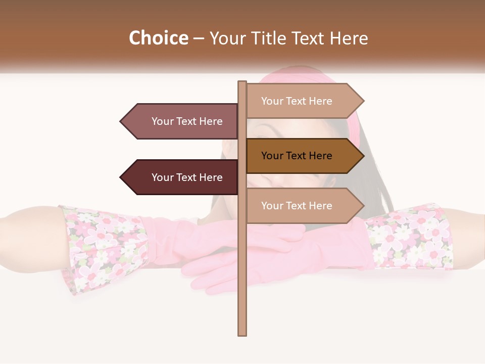 A Woman With Pink Gloves Is Smiling For The Camera PowerPoint Template