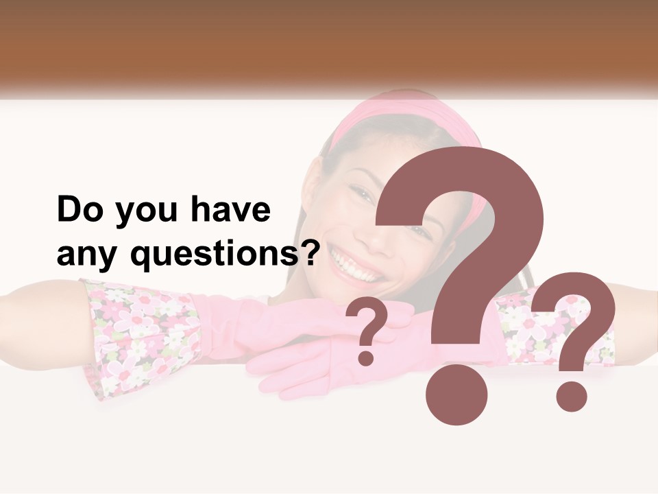 A Woman With Pink Gloves Is Smiling For The Camera PowerPoint Template