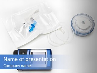 A Blue Camera Sitting On Top Of A White Table PowerPoint Template