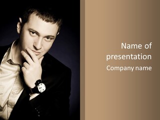 A Man In A Suit Is Posing For A Picture PowerPoint Template