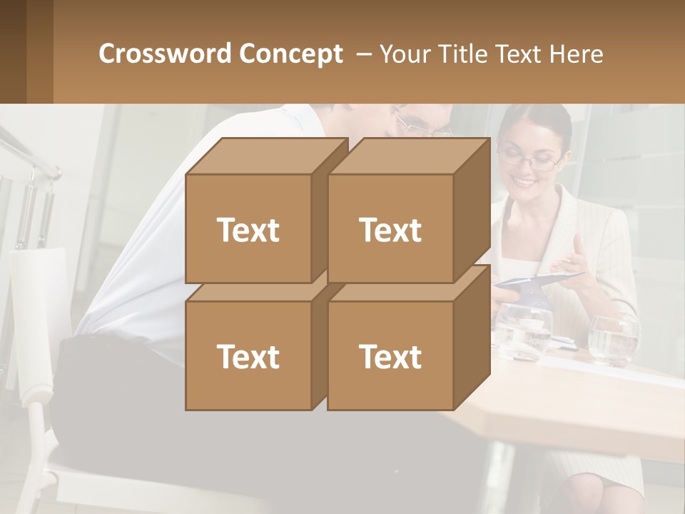 A Man And Woman Sitting At A Table With A Tablet PowerPoint Template