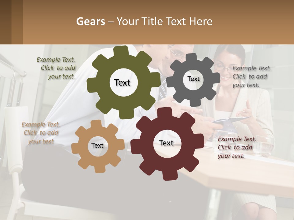 A Man And Woman Sitting At A Table With A Tablet PowerPoint Template