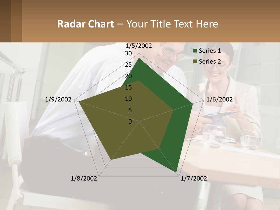 A Man And Woman Sitting At A Table With A Tablet PowerPoint Template