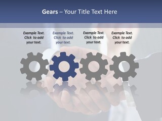Two Men Shaking Hands In Front Of A Group Of People PowerPoint Template