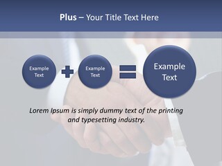 Two Men Shaking Hands In Front Of A Group Of People PowerPoint Template