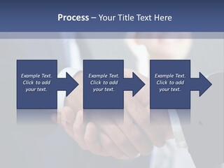 Two Men Shaking Hands In Front Of A Group Of People PowerPoint Template