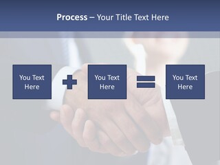 Two Men Shaking Hands In Front Of A Group Of People PowerPoint Template