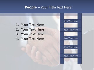 Two Men Shaking Hands In Front Of A Group Of People PowerPoint Template