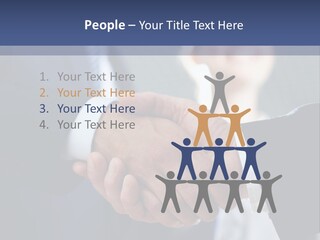 Two Men Shaking Hands In Front Of A Group Of People PowerPoint Template