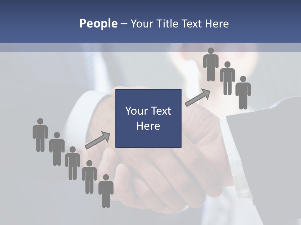Two Men Shaking Hands In Front Of A Group Of People PowerPoint Template